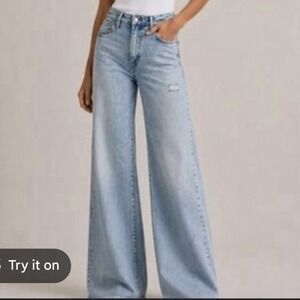 BCBGeneration Womens High Rise Wide Leg Jeans Light Wash Raw Hem SZ 26 Baggy Y2K